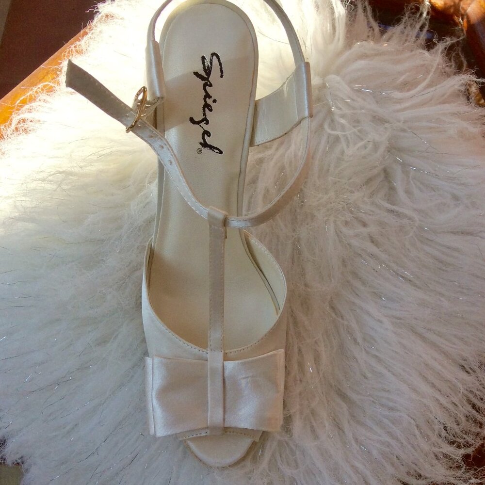 Silver/White T-Strap Bow Sandal by